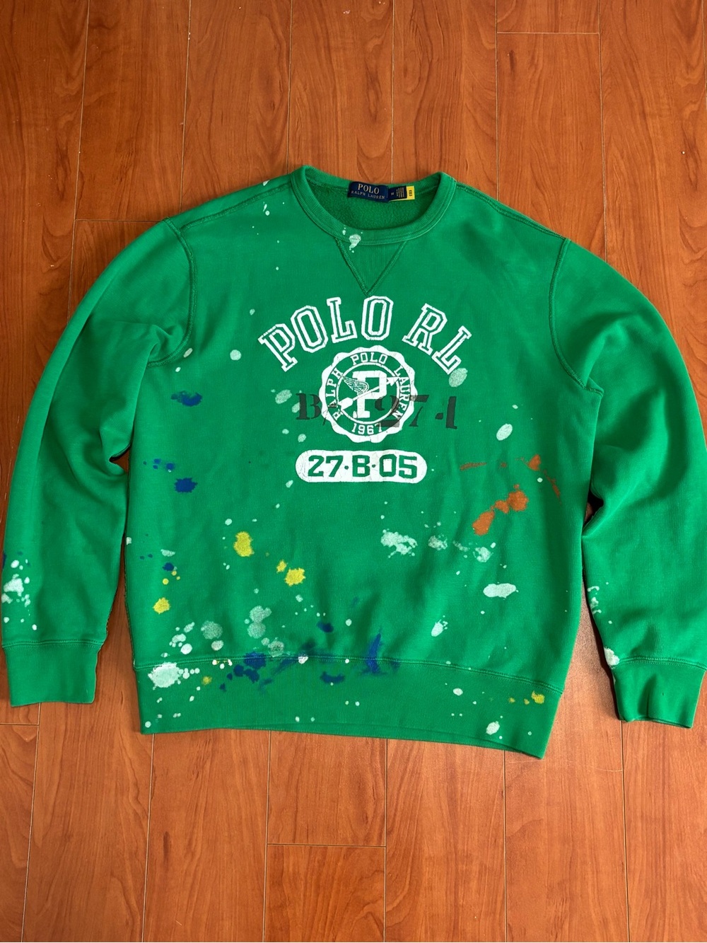 Polo Ralph Lauren Green Paint Splatter Crewneck Sweatshirt Mens Medium
